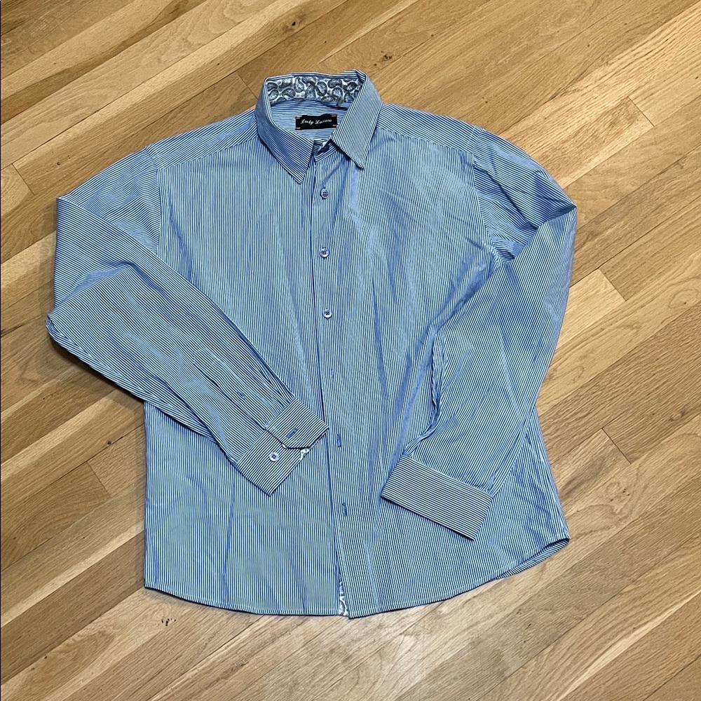 Elegant Blue Striped Dress Shirt for Men